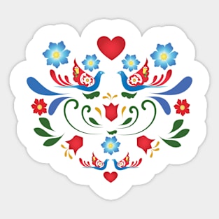 Birds and Flowers Folk-Art Design Sticker